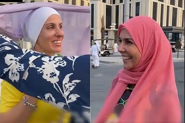 شاهد…مشجعات یقبلن على تجربه الحجاب أثناء الموندیال فی قطر